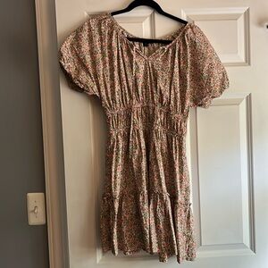 J Crew floral pink short- and puff-sleeved mini sundress 100% cotton
